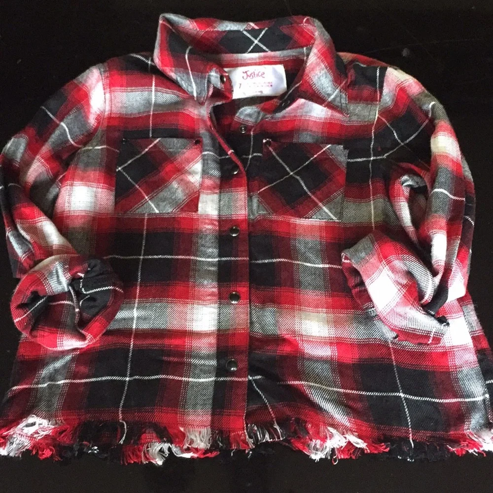 Justice long sleeve plaid shirt red and‎ black size 7